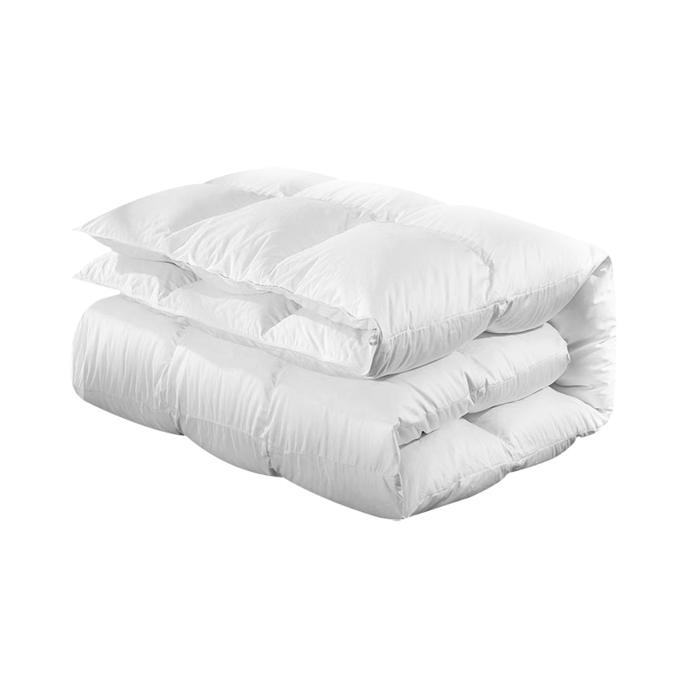 Giselle Bedding King Size Goose Down Feather Quilt with 500GSM filling, featuring a soft cotton cover and baffle construction for optimal warmth.