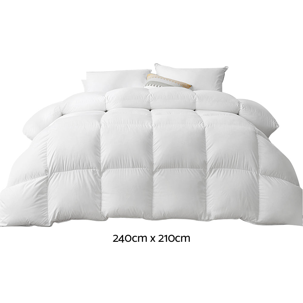 Giselle Bedding King Size Goose Down Feather Quilt with 500GSM filling, featuring a soft cotton cover and baffle construction for optimal warmth.