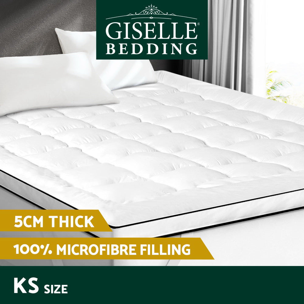 Giselle Bedding Mattress Topper Pillowtop for King Single bed, featuring a plush microfibre filling and non-slip straps.