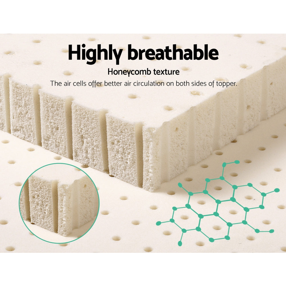 Giselle Bedding Pure Natural Latex Mattress Topper showcasing its 7-zone design and breathable honeycomb texture, perfect for enhanced comfort.