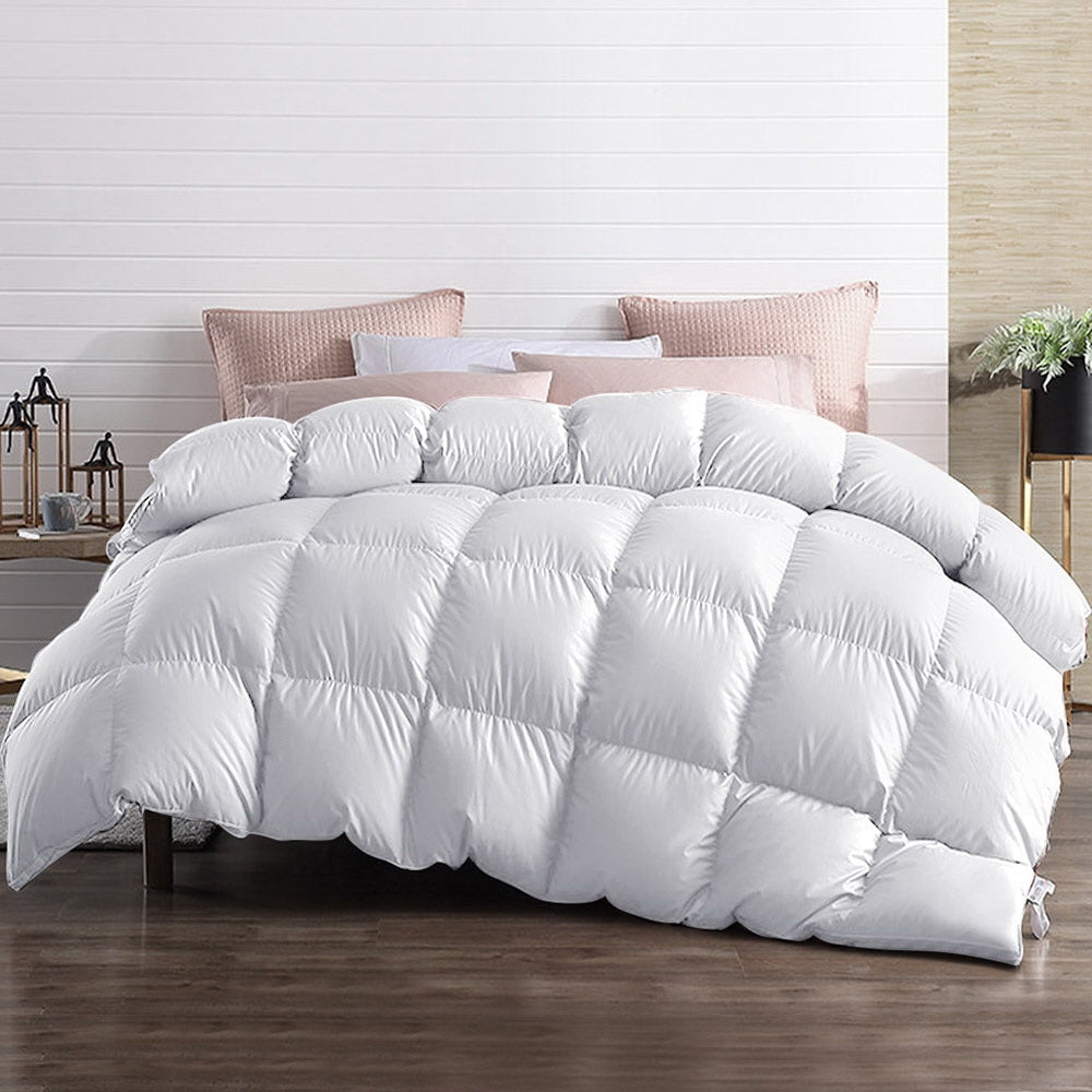 Giselle Bedding Queen Size 700GSM Goose Down Feather Quilt with a soft cotton cover, showcasing its baffle construction and luxurious filling.