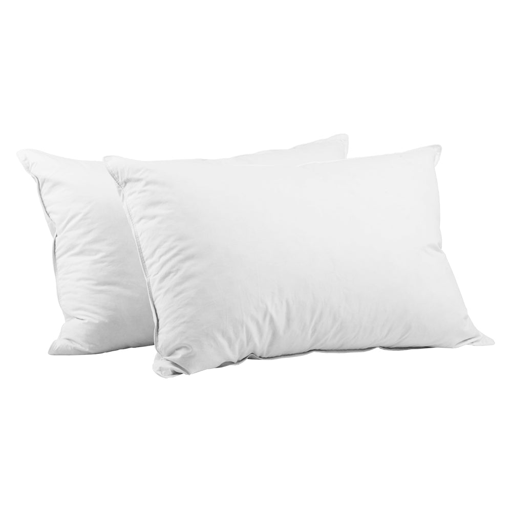 Giselle Bedding Set of 2 Duck Down Pillows in white, showcasing soft cotton casing and plush filling.