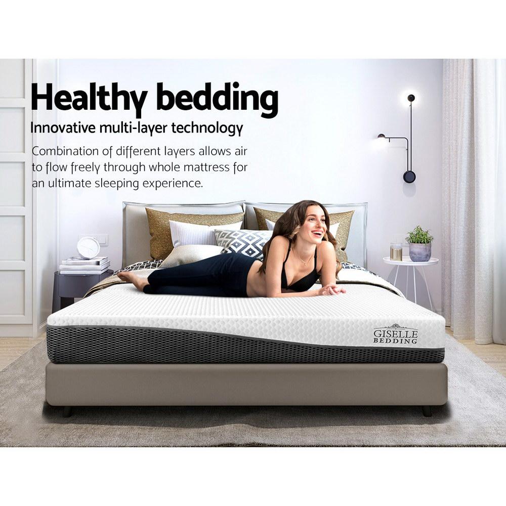 Giselle Bedding Single Size Memory Foam Mattress with cool gel layer, showcasing its premium knitted fabric cover and anti-slip base.