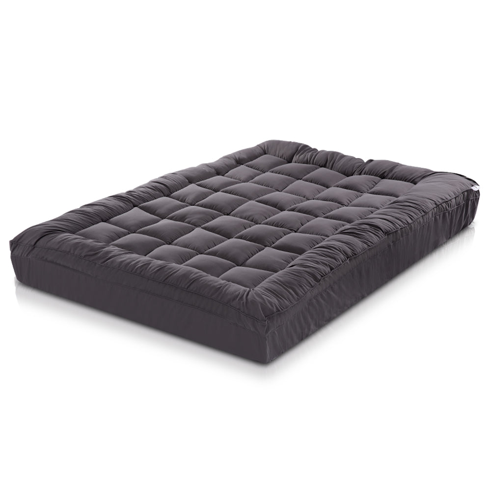 Giselle Double Mattress Topper Pillowtop in charcoal color, showcasing its plush bamboo charcoal microfibre filling and diamond-pattern stitching.