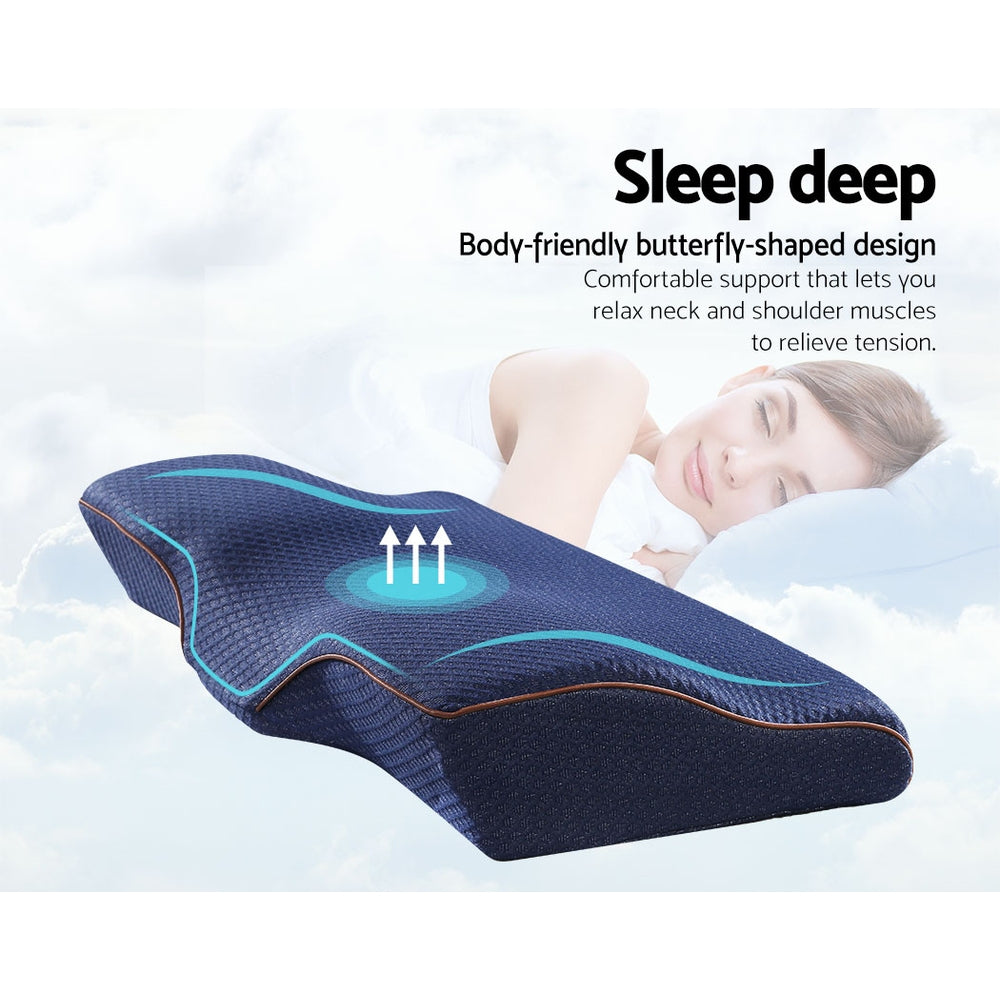 Giselle Memory Foam Neck Pillow with butterfly shape design, providing neck and shoulder support for a comfortable sleep.