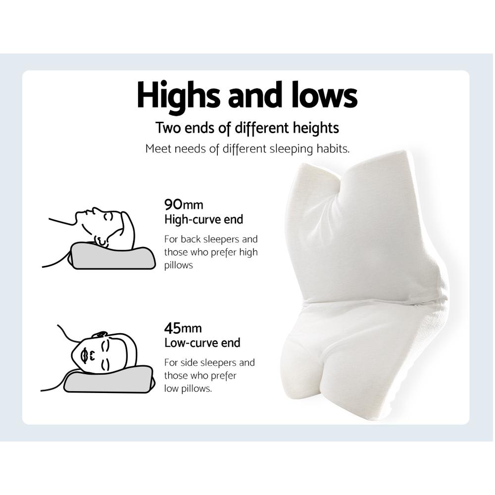 Giselle Memory Foam Pillow featuring a contoured butterfly shape, designed for neck and shoulder support.