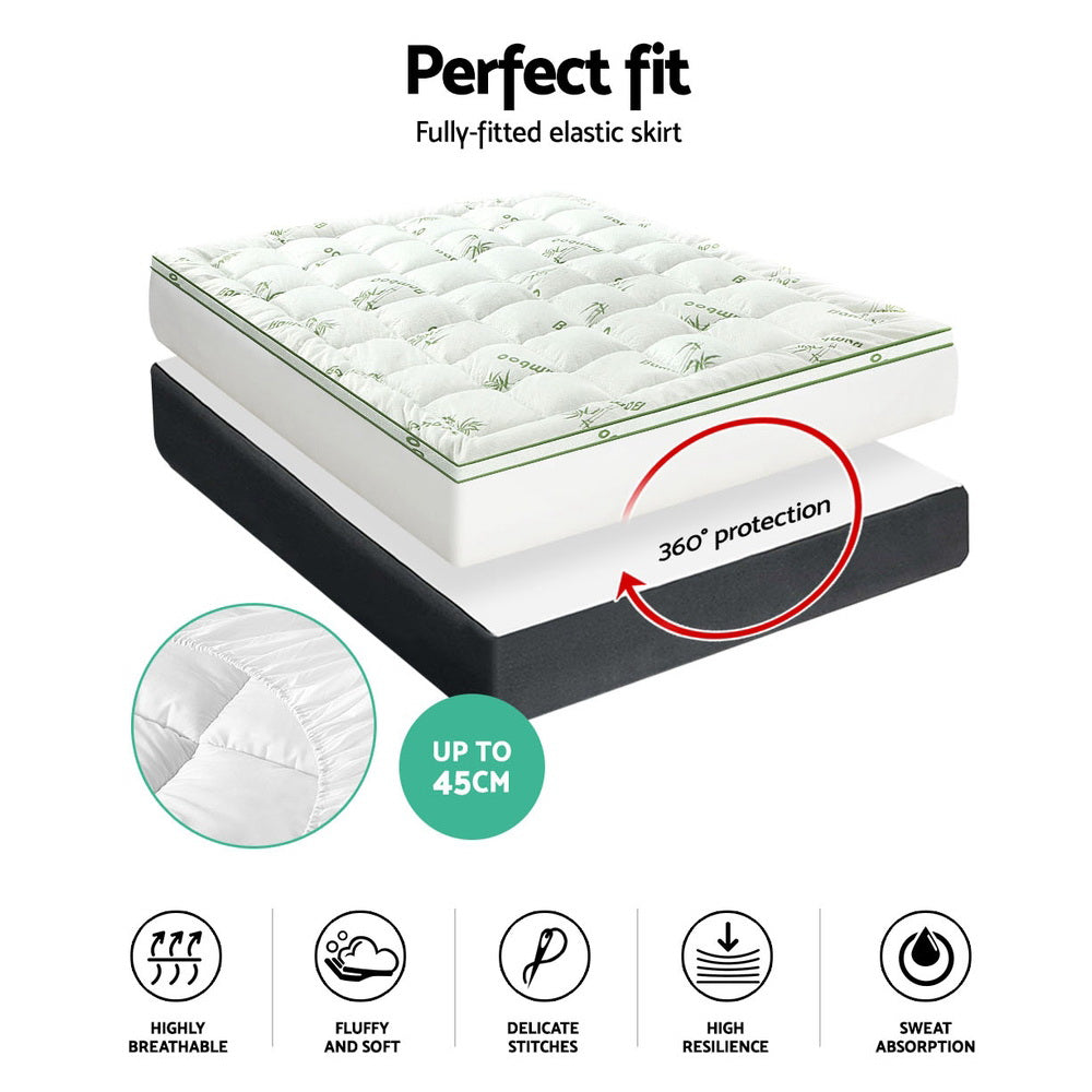 Giselle Pillowtop Mattress Topper featuring bamboo fabric and plush filling, designed for comfort and support.