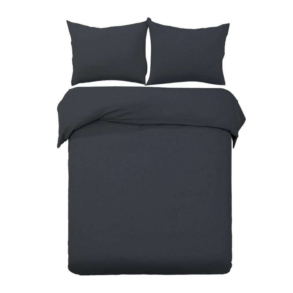 Giselle Quilt Cover Set in classic black, featuring pinch pleated design, includes two pillowcases and a quilt cover for queen beds.