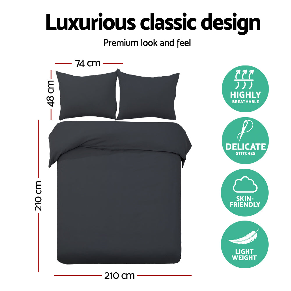 Giselle Quilt Cover Set in classic black, featuring pinch pleated design, includes two pillowcases and a quilt cover for queen beds.