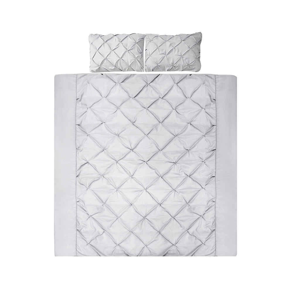 Giselle Quilt Cover Set in Diamond Pinch Grey for Super King beds, featuring luxurious pinch pleated design and soft microfibre material.