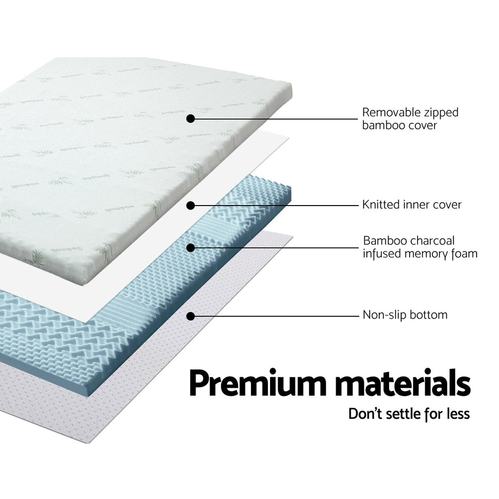 Giselle SINGLE 5cm Cool Gel 7-ZONE Memory Foam Topper showcasing its breathable fabric and contoured design.