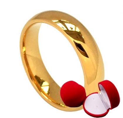 Glaze yellow wedding ring for men and women, 24k gold plated, displayed in an elegant gift box.