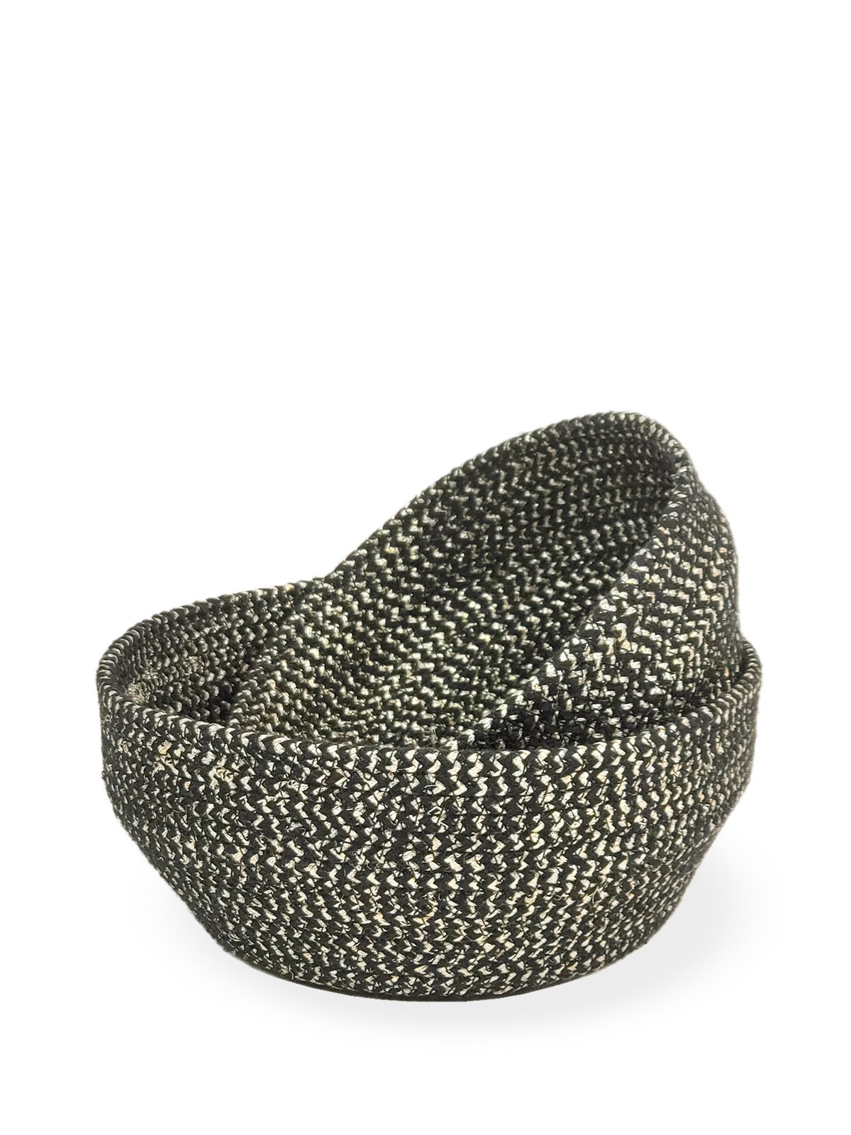 Set of two handcrafted black and gold glitter bowls made from braided jute and golden yarn, perfect for stylish storage.