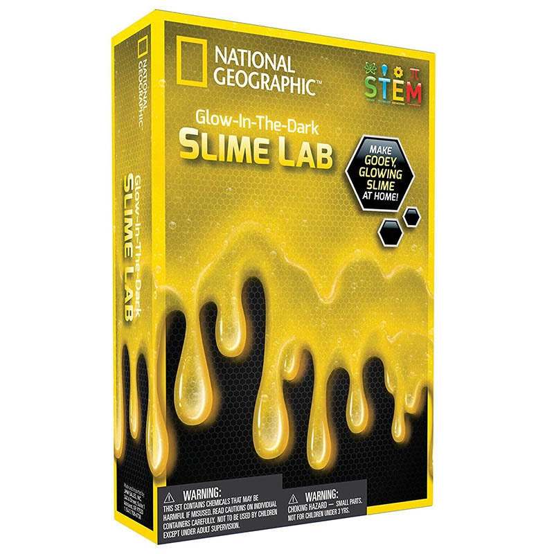 A vibrant yellow glow-in-the-dark slime kit with various ingredients and tools for kids to create their own slime.