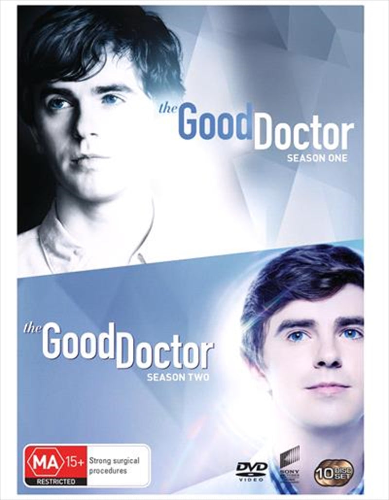 Good Doctor - Season 1-2 DVD cover featuring Shaun Murphy, a young surgeon with autism, in a hospital setting.