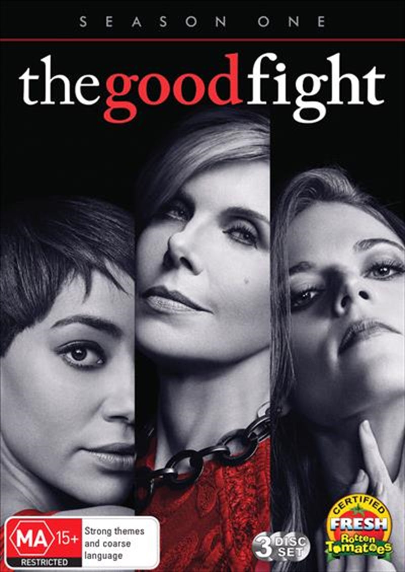 DVD cover of Good Fight - Season 1 featuring Maia Rindell and Diane Lockhart in a courtroom setting.