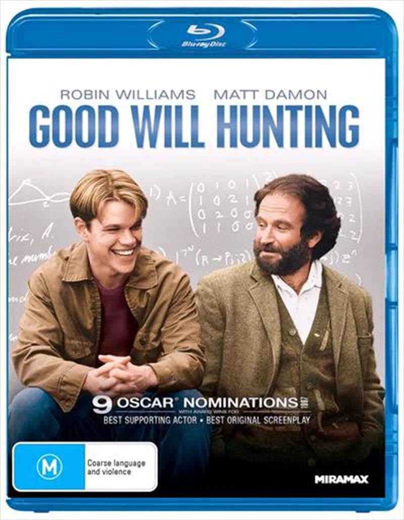 Good Will Hunting Blu-ray cover featuring Matt Damon and Robin Williams, showcasing the film's emotional depth and award-winning performances.