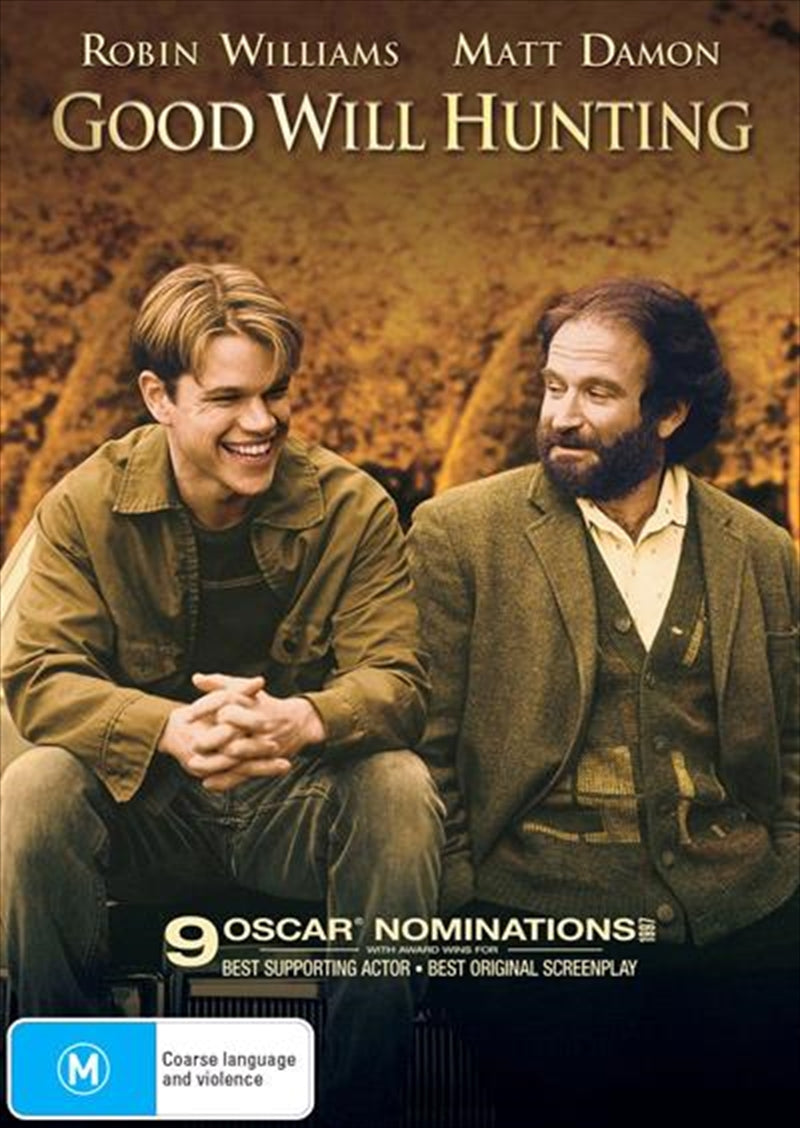 Good Will Hunting DVD cover featuring Matt Damon and Robin Williams, showcasing the film's emotional depth and award-winning performances.