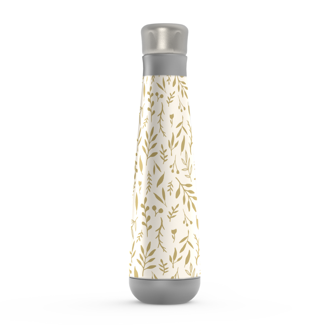 Stylish Gold Falling Leaves Water Bottle made of stainless steel with a screw-on lid, showcasing a beautiful leaf design.