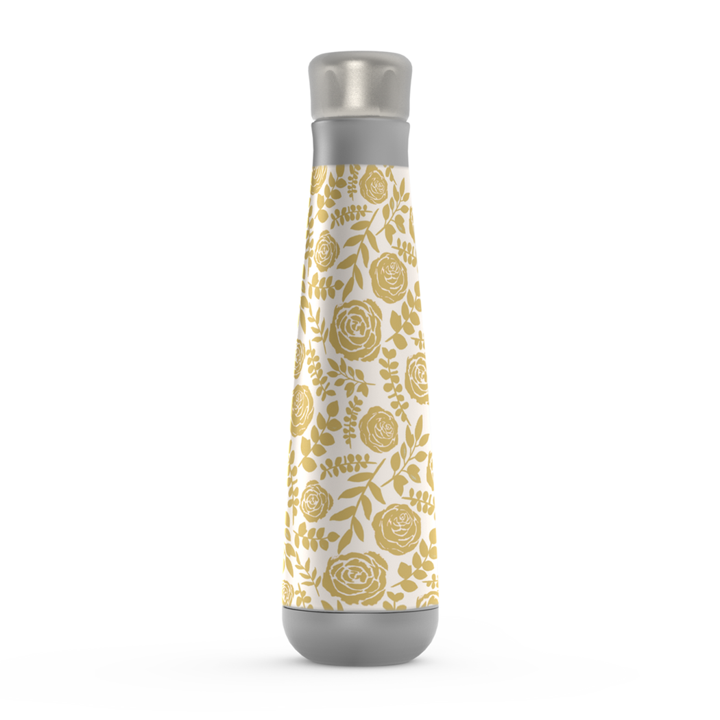 Gold Floral Water Bottle made of stainless steel with a floral design, showcasing its elegant and stylish appearance.