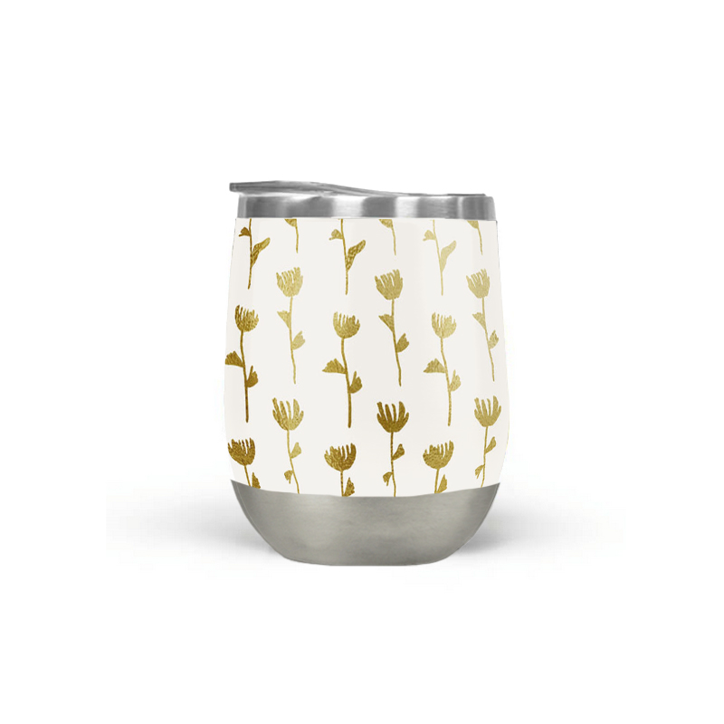 Gold Flower Wine Tumbler with double-wall insulation and a stylish design, perfect for outdoor use.