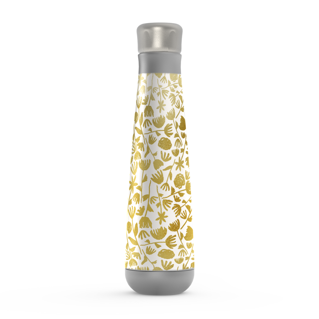 Gold Ink Floral Water Bottle with stainless steel design and floral pattern, perfect for stylish hydration.