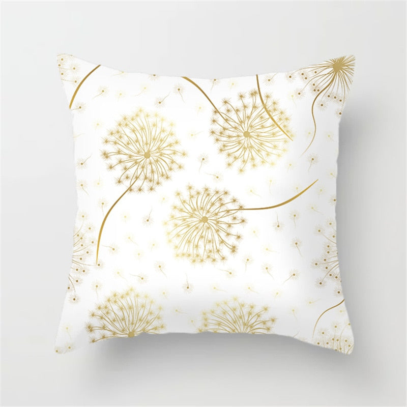 Gold Leaf Cushion Cover showcasing an elegant gold leaf pattern on a soft polyester fabric, perfect for home decor.