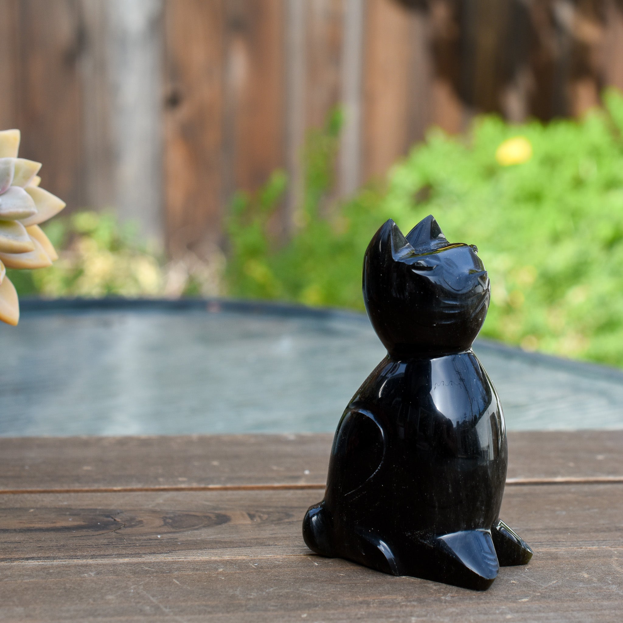 Handmade Gold Sheen Obsidian Cat Figurine, 5 inches tall, showcasing a unique gold sheen finish.