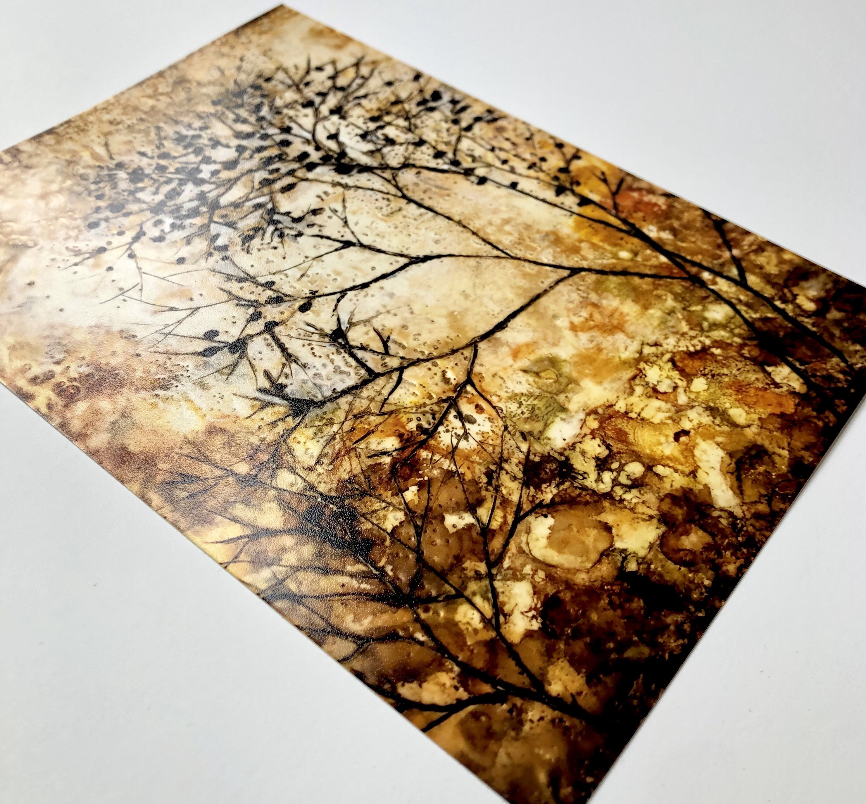 A beautiful Golden Tree print showcasing vibrant colors and intricate details, created with encaustic beeswax and pan pastels.