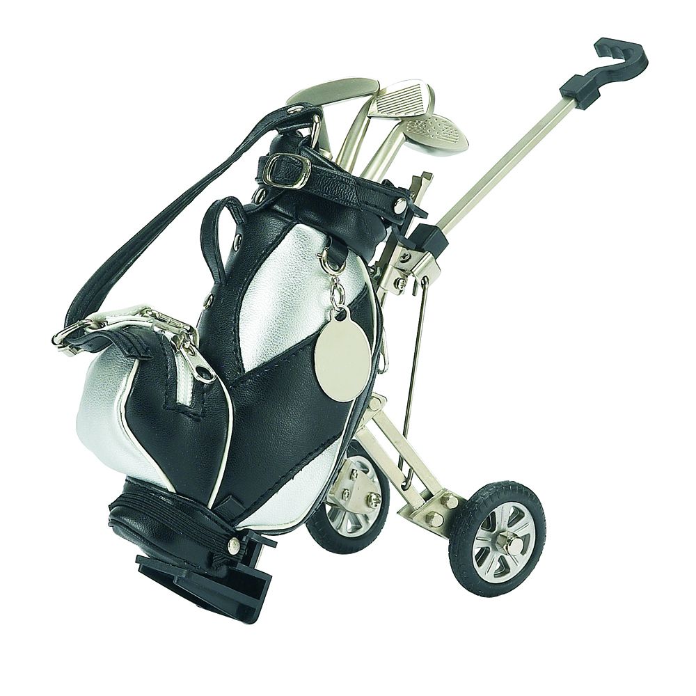 Golf Cart Style Pen Set featuring three golf club pens and a stylish golf bag holder with a cart design.