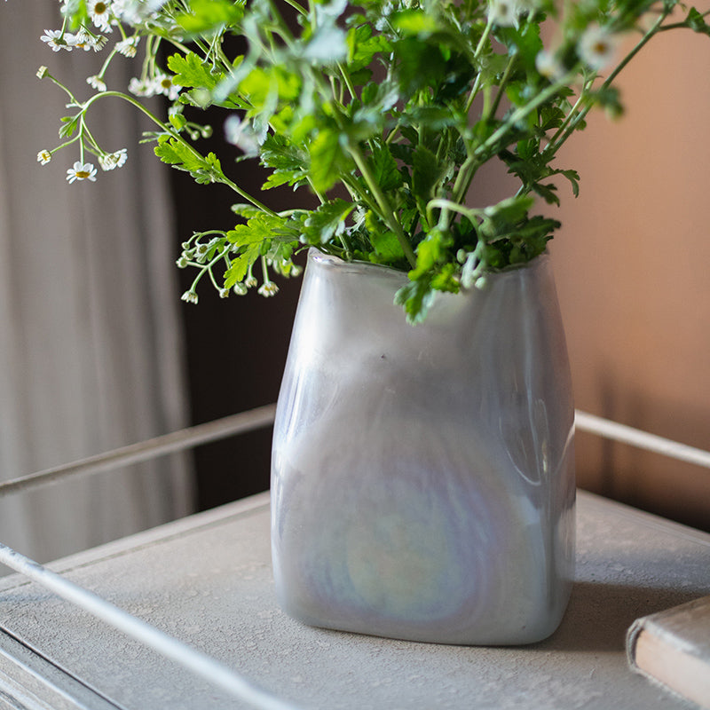 A beautifully crafted Gradient Color Art Glass Vase featuring a unique blend of pink and cream colors, showcasing its hand-blown design.