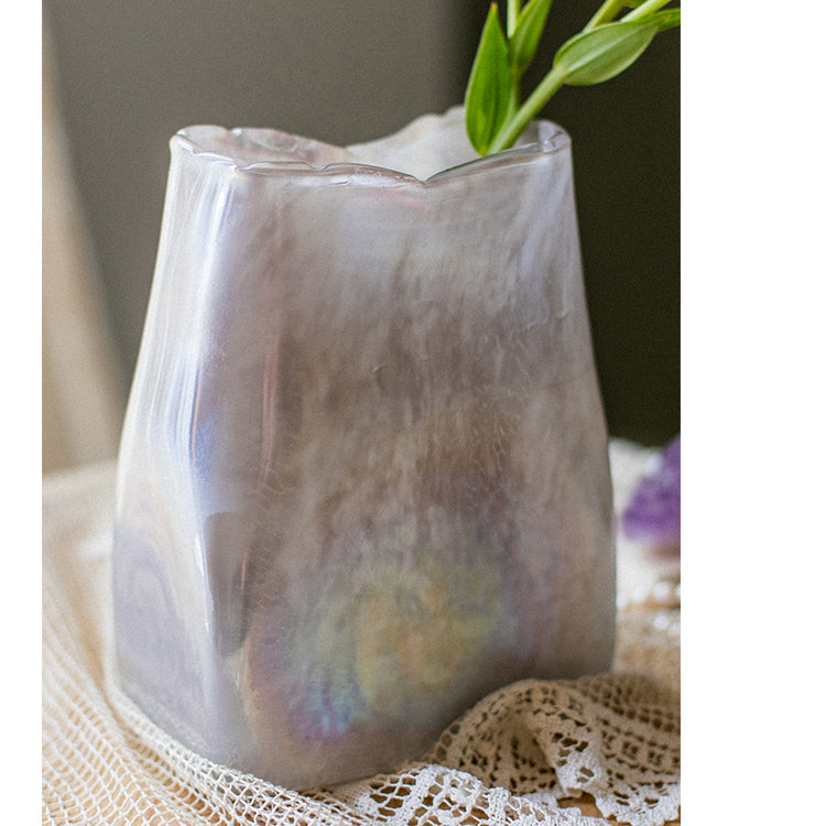 A beautifully crafted Gradient Color Art Glass Vase featuring a unique blend of pink and cream colors, showcasing its hand-blown design.