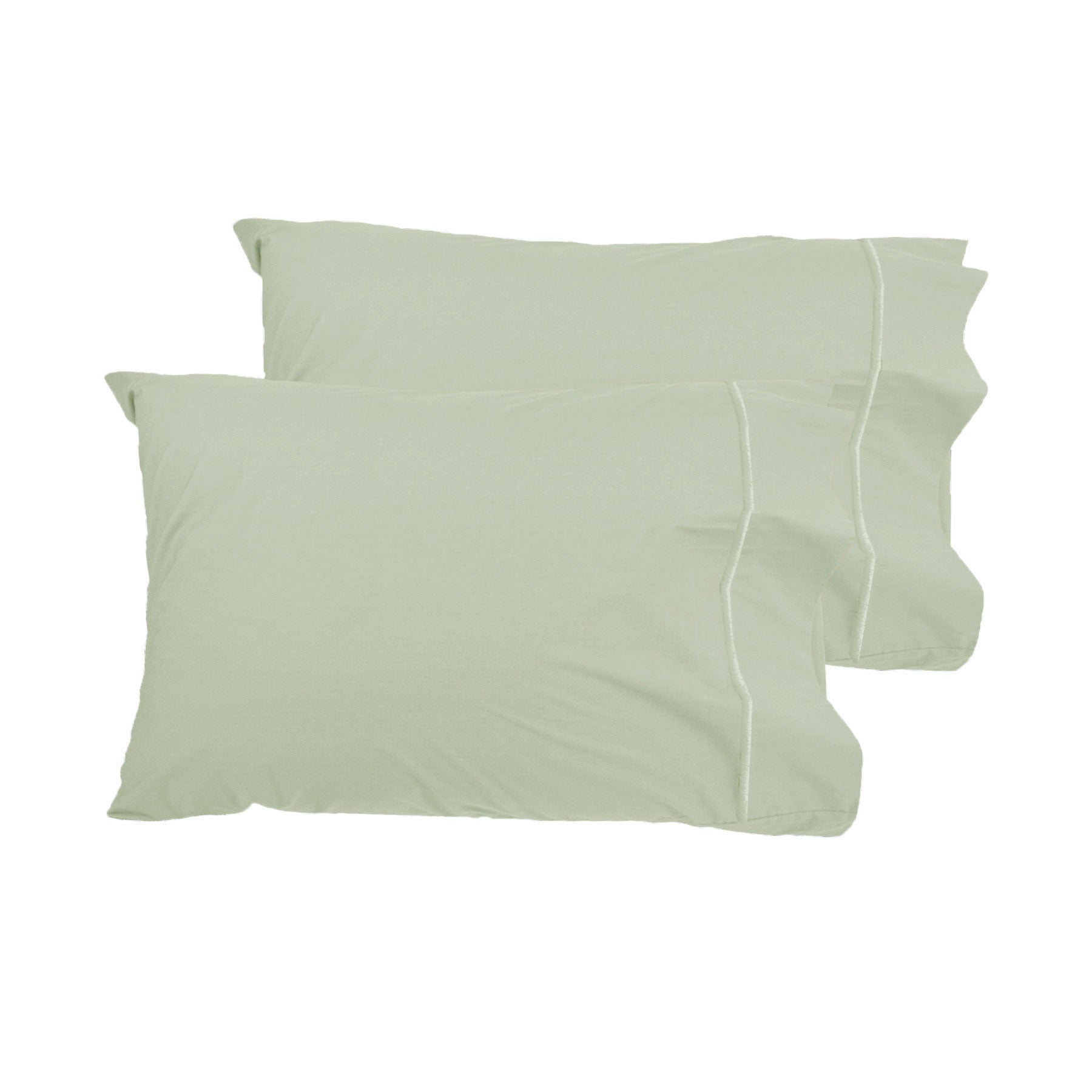 Grand Atelier Fennel Queen Sized Pillowcases featuring luxurious Pima cotton and elegant embroidery detailing on cuffs.