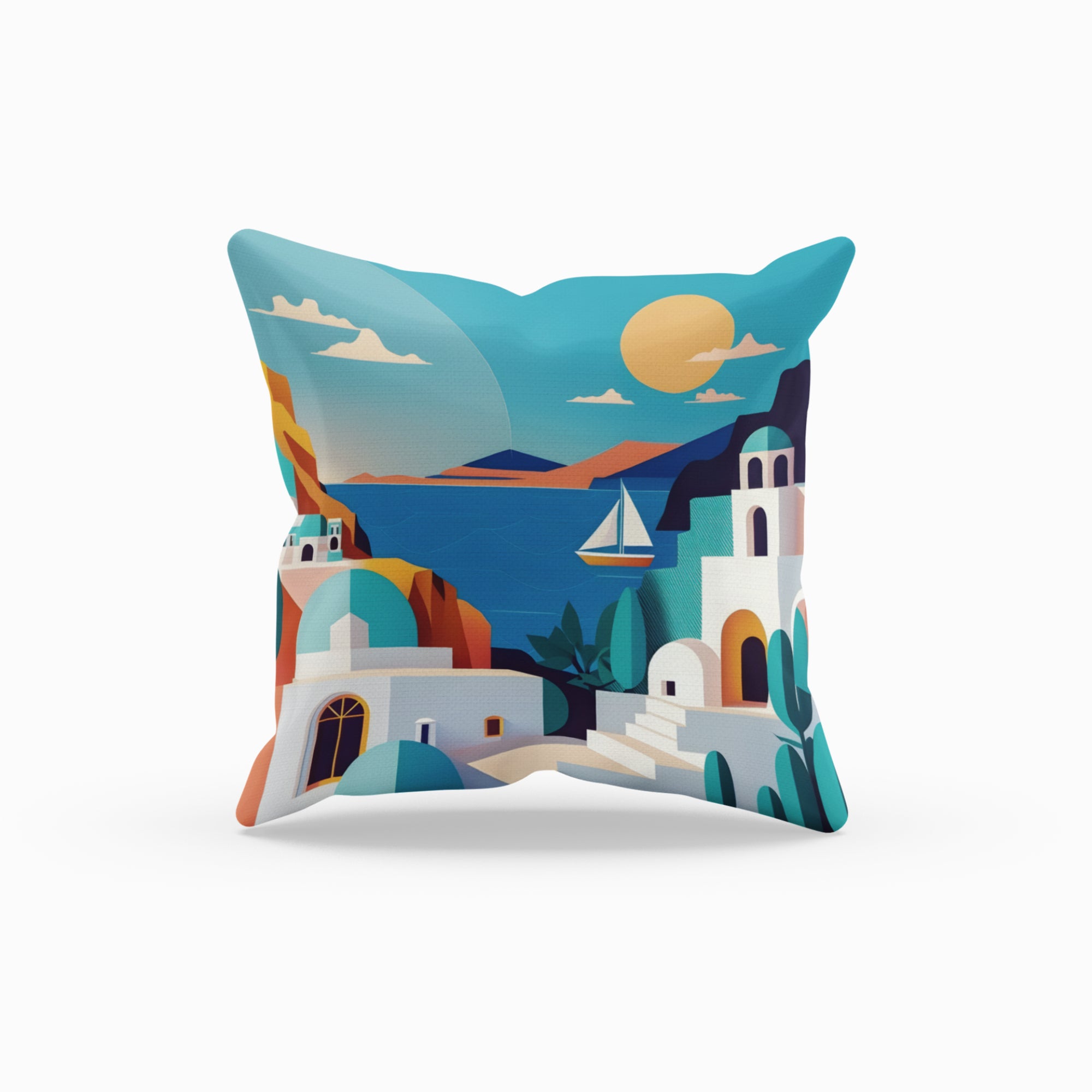 Greece Pattern Decorative Cushion Cover showcasing vibrant Mediterranean design, ideal for summer home decor.