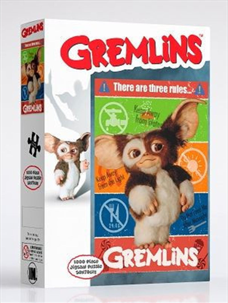 Gremlins 3 Rules 1000 Piece Puzzle featuring mogwai and gremlins in vibrant colors.