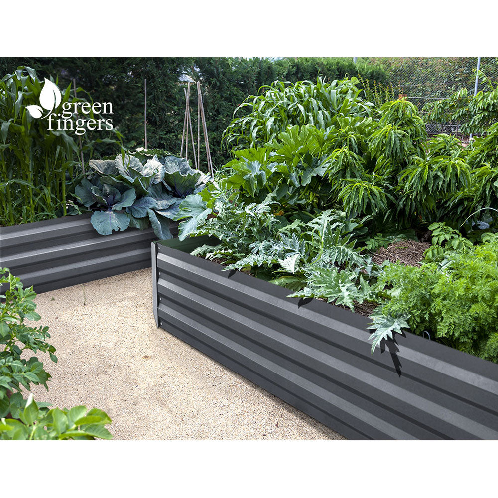 Green Fingers 150 x 90cm Galvanised Steel Garden Bed in Aluminium Grey, showcasing its sturdy design and spacious interior for planting.