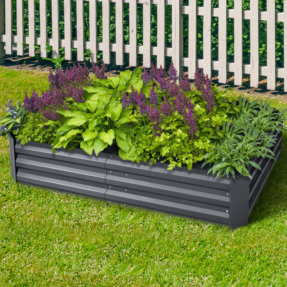 Green Fingers 150 x 90cm Galvanised Steel Garden Bed in Aluminium Grey, showcasing its sturdy design and spacious interior for planting.