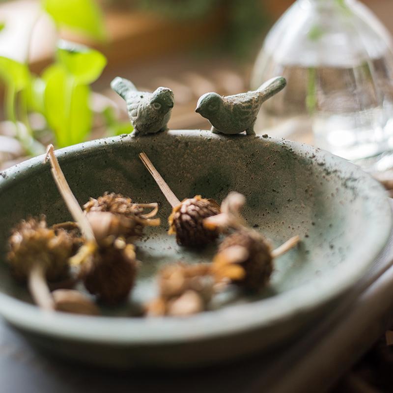 Green Iron Tray Bird Decorative Tray with rustic design, perfect for serving or decoration.