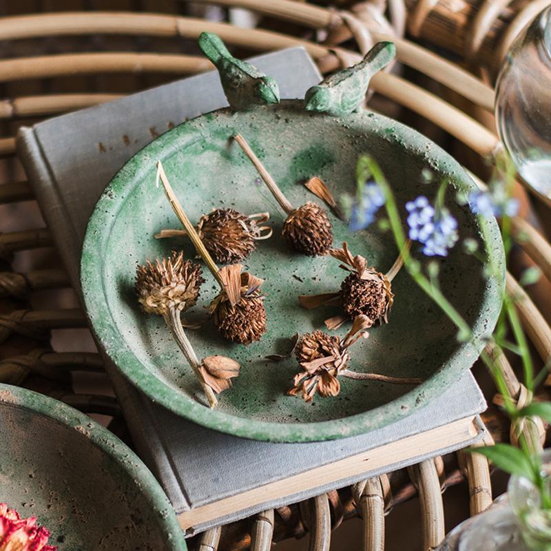 Green Iron Tray Bird Decorative Tray with rustic design, perfect for serving or decoration.