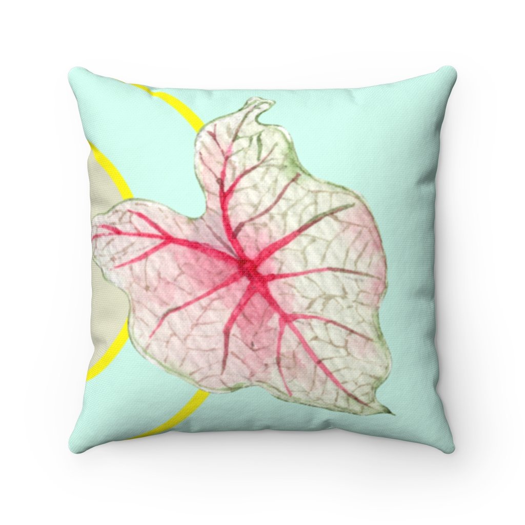 Green Leaf Square Pillow featuring a vibrant leaf design, available in four sizes, perfect for home decoration.