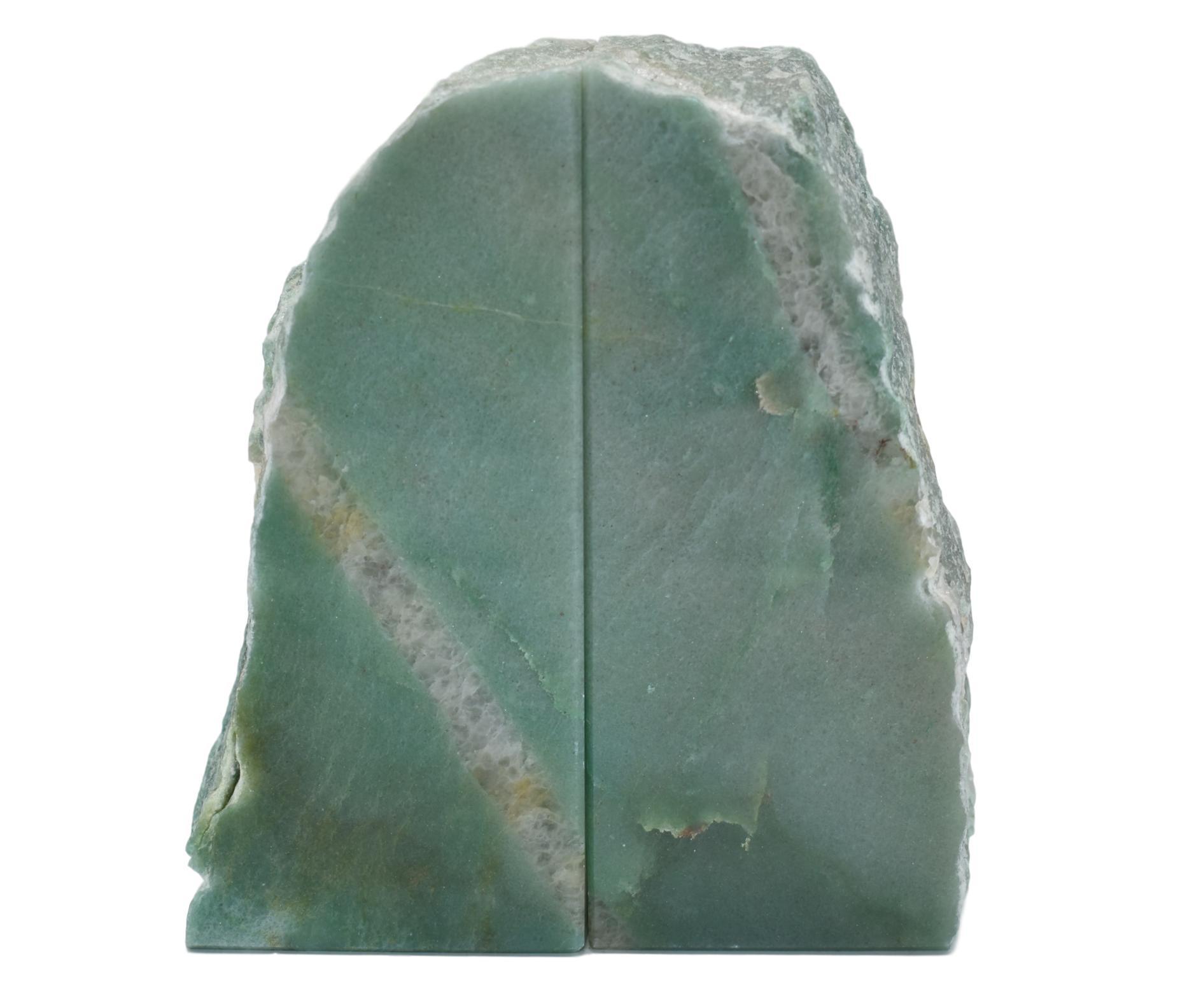 Large green quartz bookends showcasing natural beauty and elegance, perfect for holding books.