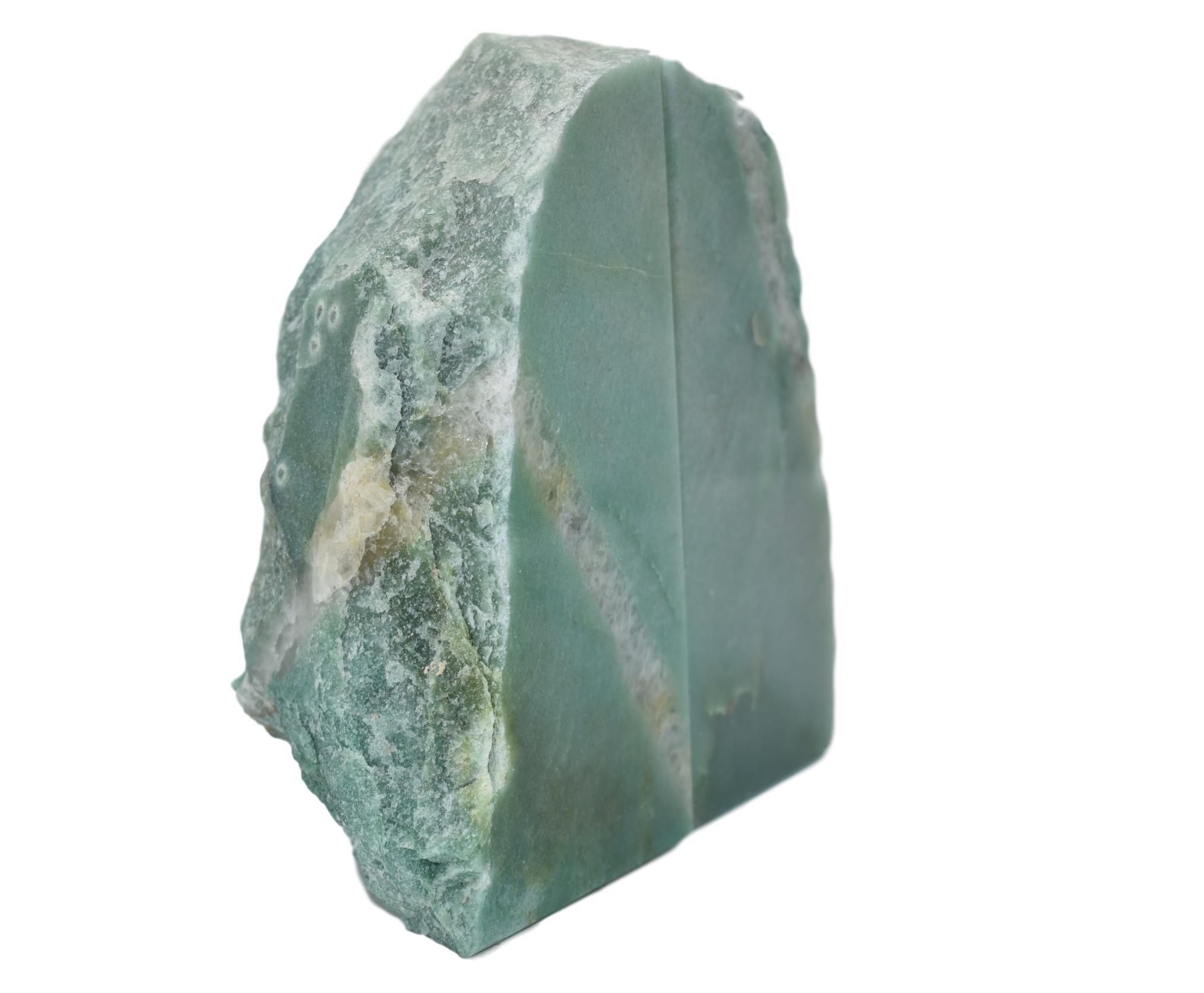 Large green quartz bookends showcasing natural beauty and elegance, perfect for holding books.