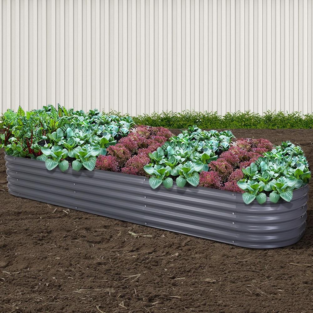 Greenfingers 320X80X42CM Galvanised Raised Garden Bed made of durable SGCC steel, featuring rounded edges and a sleek aluminium grey finish.