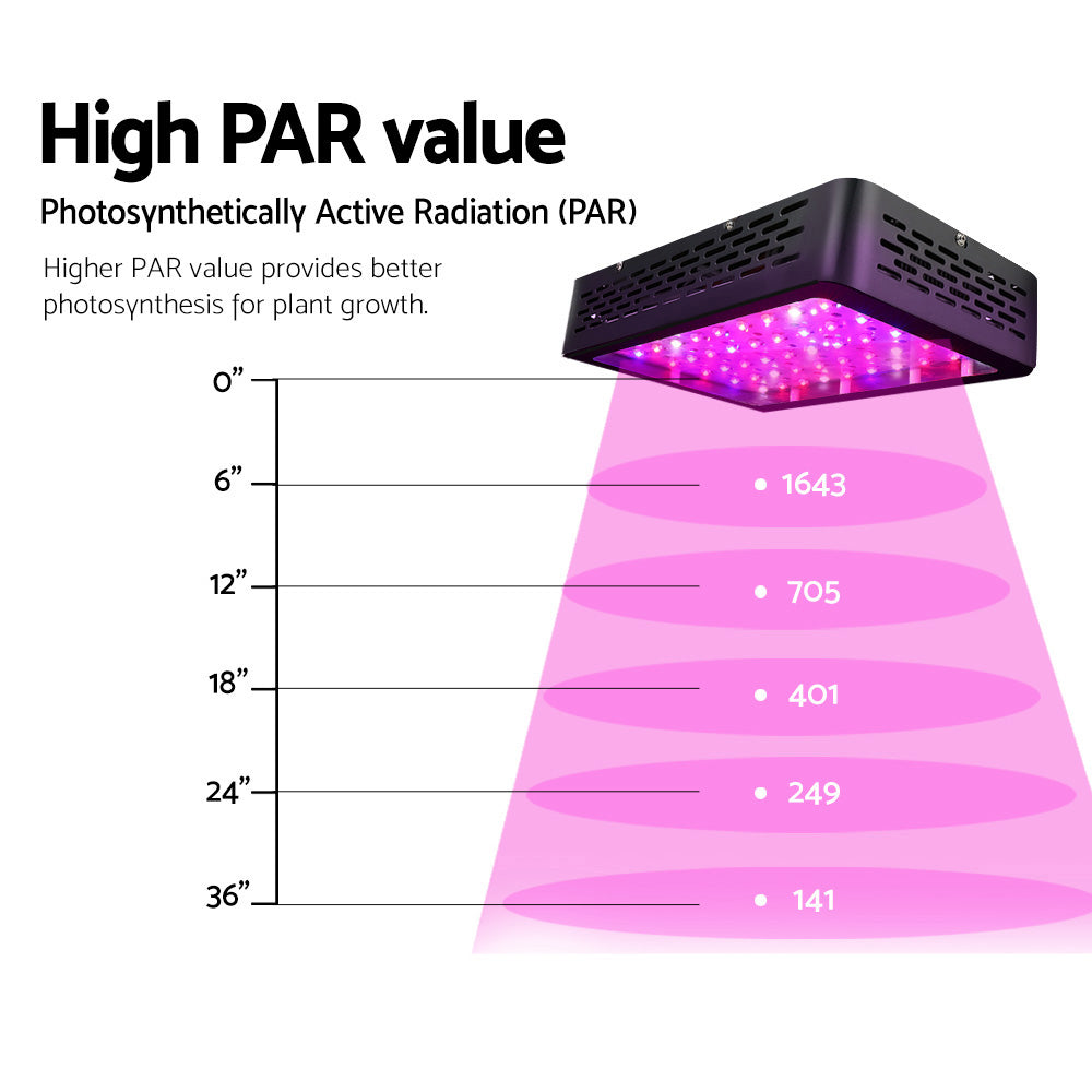 Greenfingers 600W LED Grow Light Full Spectrum with multiple LEDs for optimal plant growth indoors.