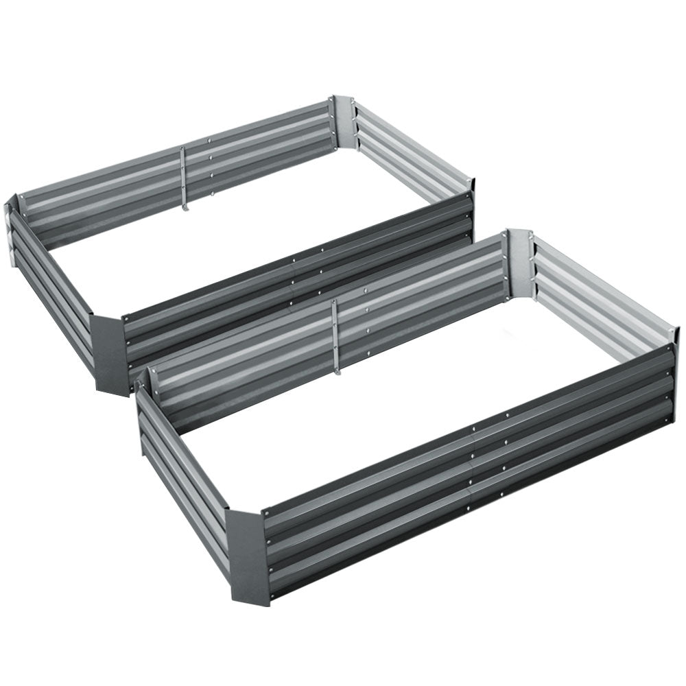 Two Greenfingers Galvanised Steel Raised Garden Beds, 150x90x30cm, showcasing a durable and rustproof design for growing vegetables and flowers.