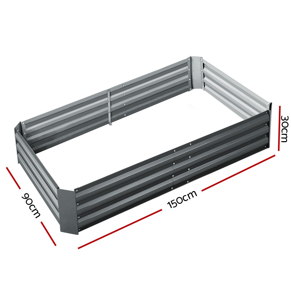 Two Greenfingers Galvanised Steel Raised Garden Beds, 150x90x30cm, showcasing a durable and rustproof design for growing vegetables and flowers.