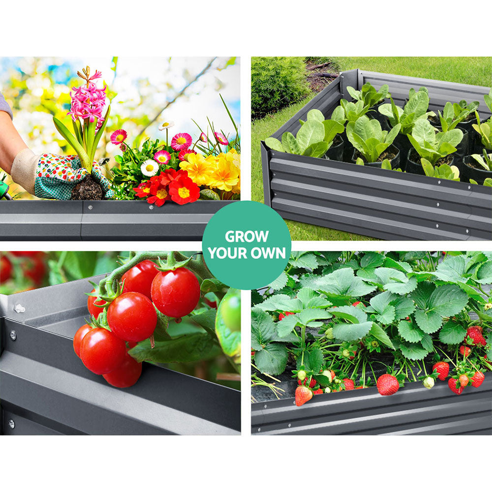 Two Greenfingers Galvanised Steel Raised Garden Beds, 150x90x30cm, showcasing a durable and rustproof design for growing vegetables and flowers.