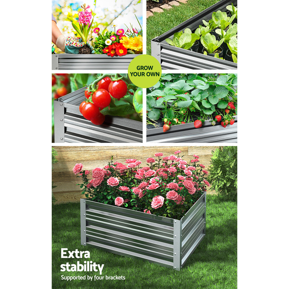 Greenfingers Galvanised Steel Raised Planter for growing vegetables, featuring rounded edges and a durable design.