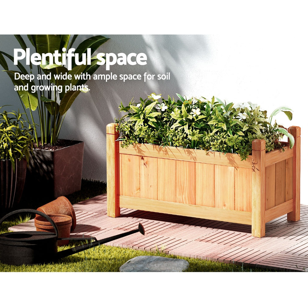 Greenfingers Garden Bed Raised Wooden Planter Box made of Fir wood, showcasing its sturdy construction and elegant design, perfect for growing vegetables.