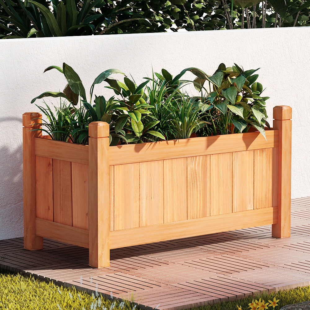 Greenfingers Garden Bed Raised Wooden Planter Box made of Fir wood, showcasing its sturdy construction and elegant design, perfect for growing vegetables.